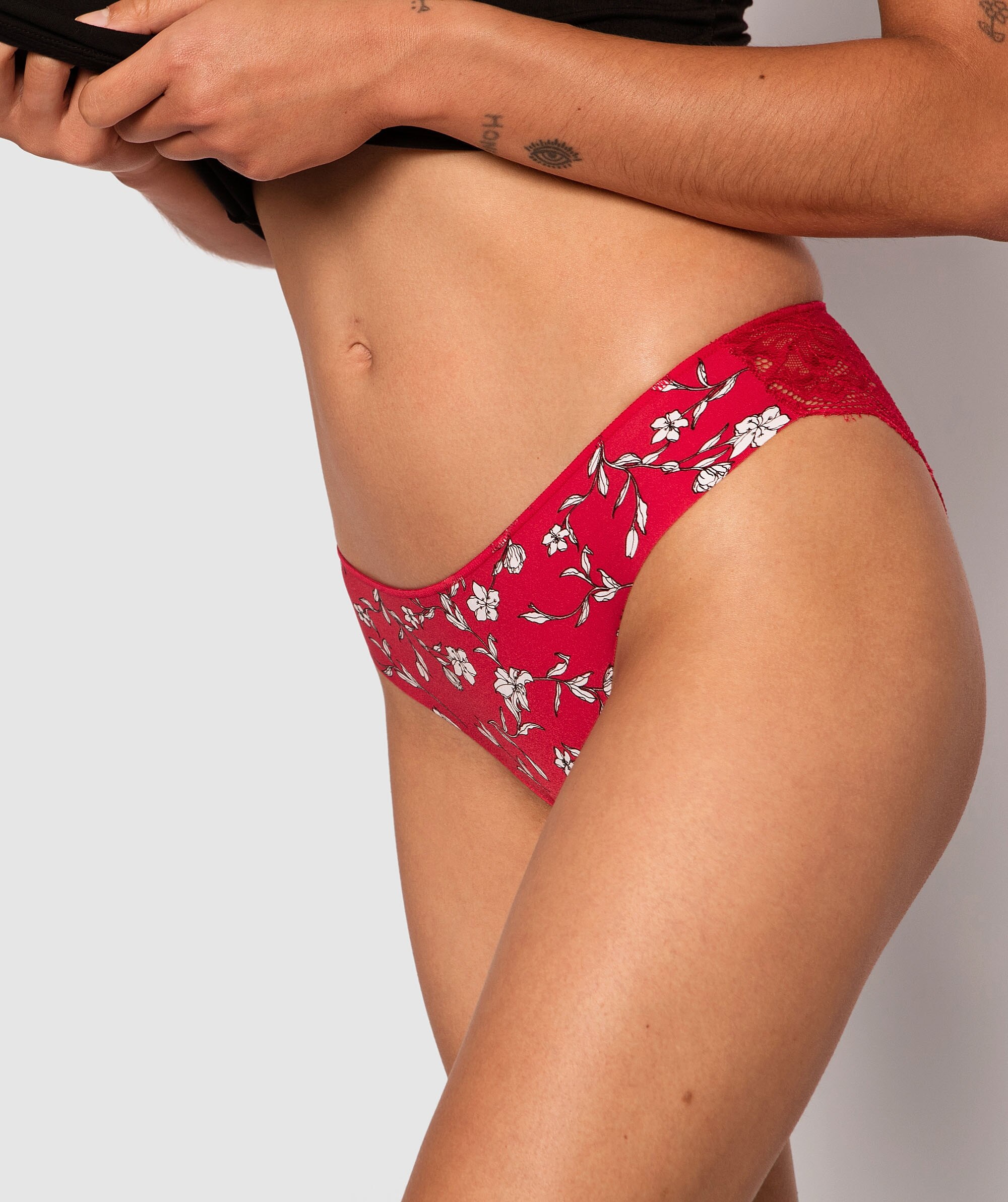 Smooth Comfort Lace Bikini Knicker - Floral Print/Red