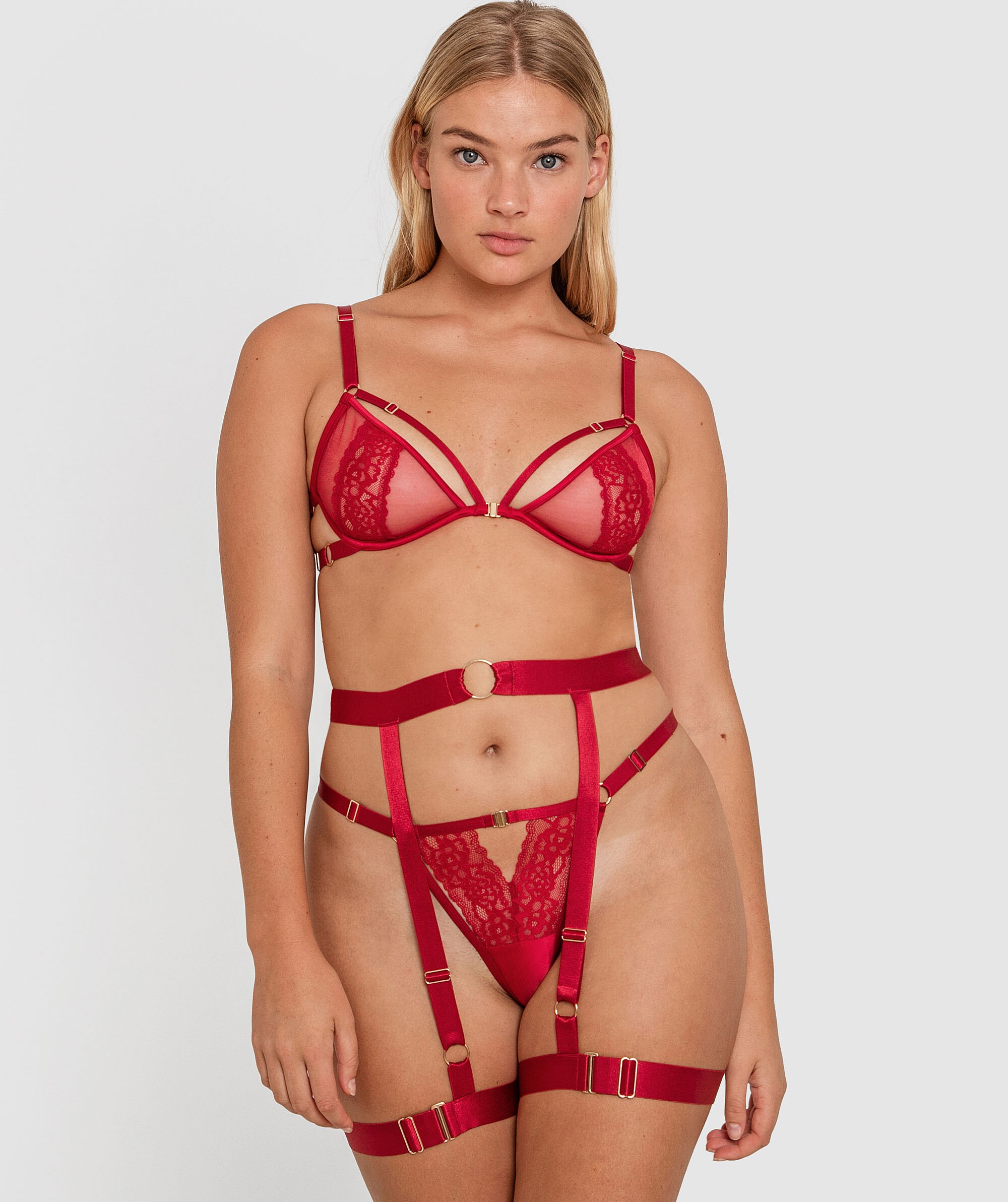 Night Games Domme Suspender - Dark Red