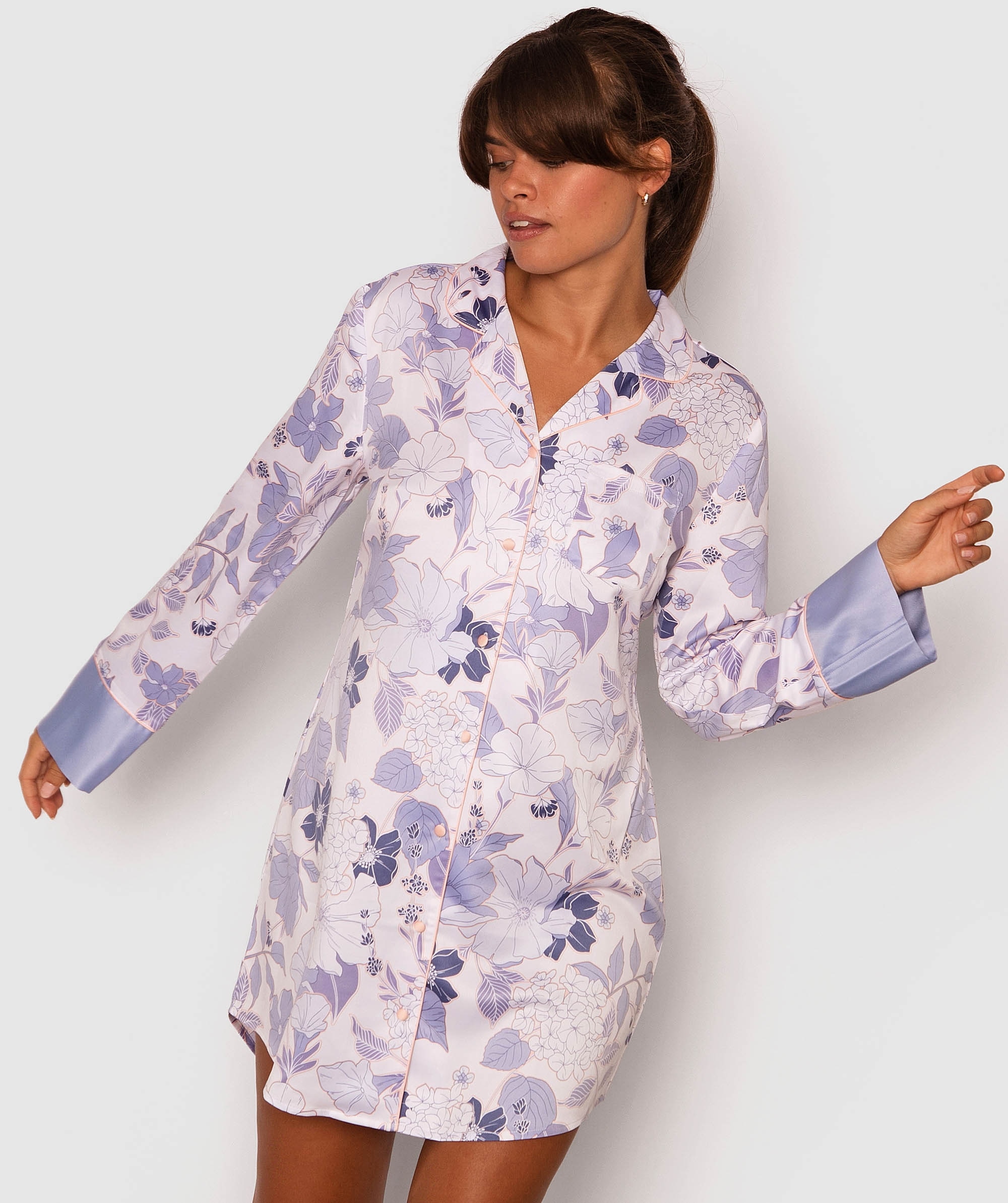 Bridgette Long Sleeve Sleep Shirt - Floral Print