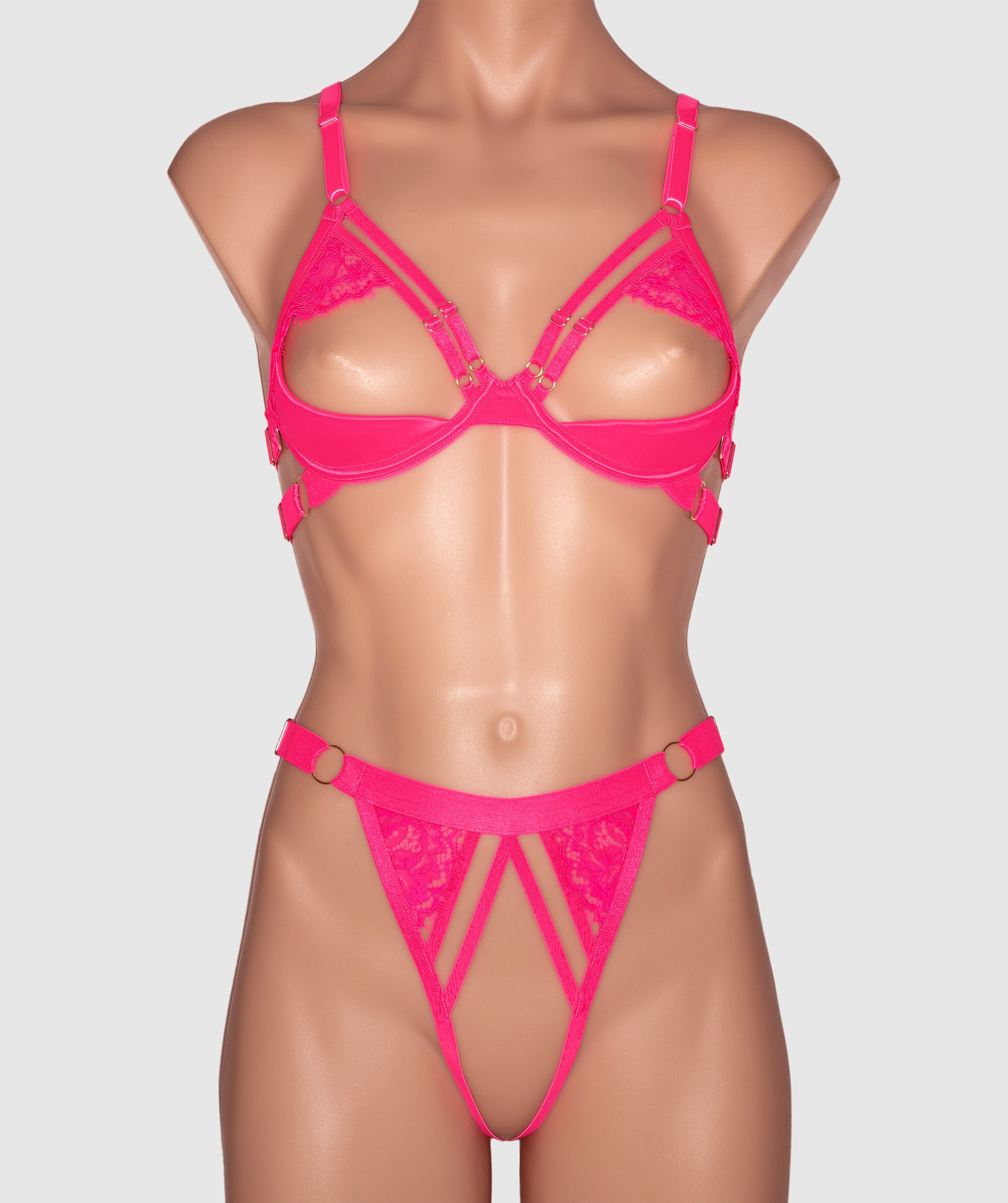 Night Games Good Vibes Cupless & Crotchless Set - Fluro Pink