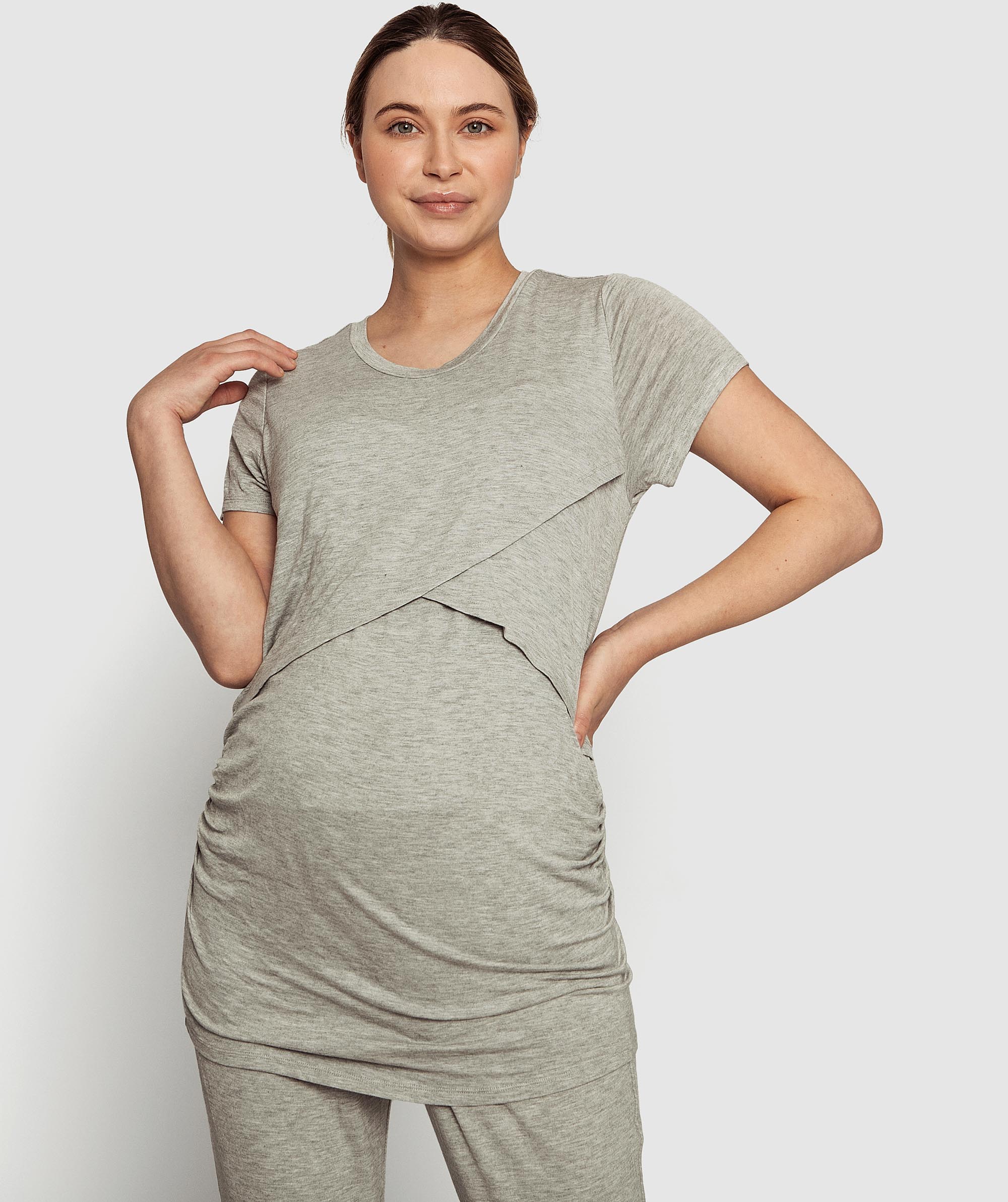 Maternity Cross Front Tee - Grey 