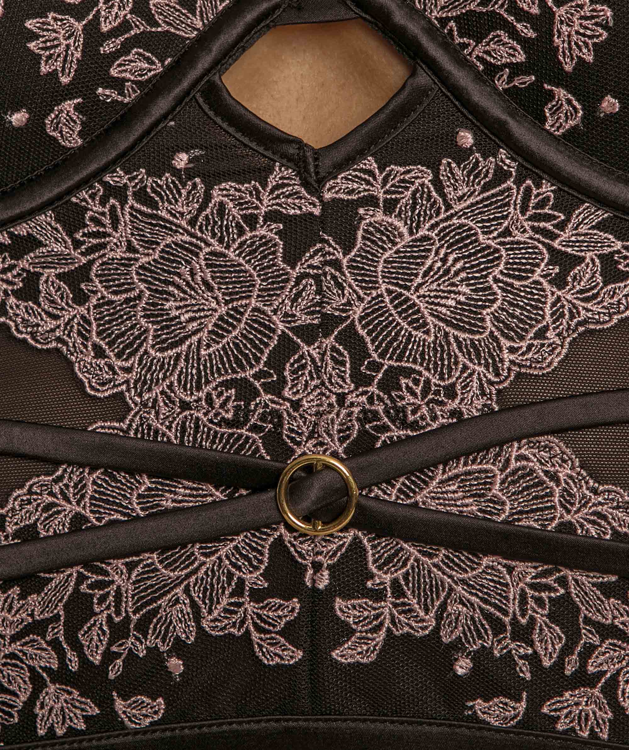 Antoinette Balconette Corset - Black/Light Pink 