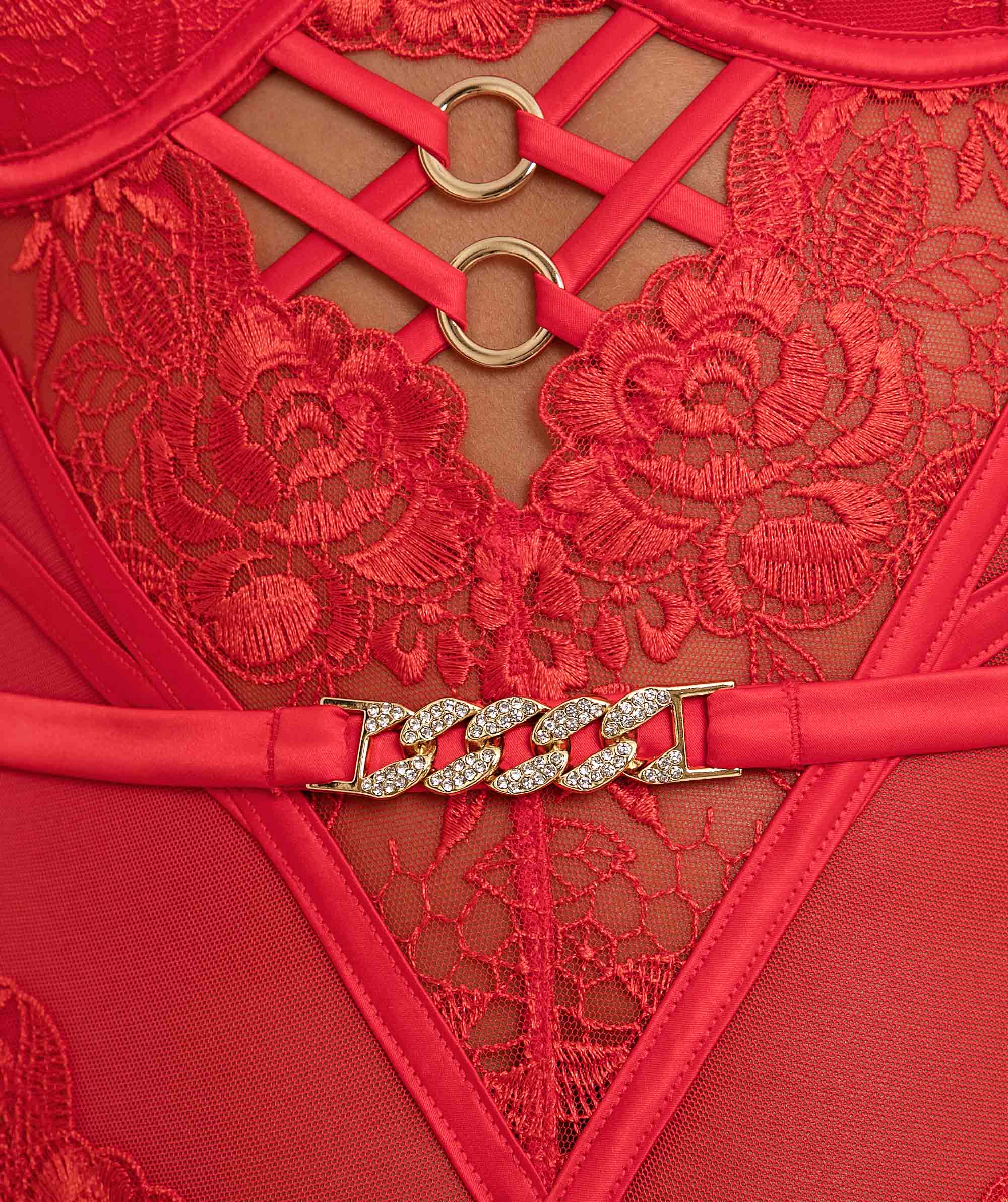 Vamp Diamonds Not Roses Push Up Bodysuit - Light Red