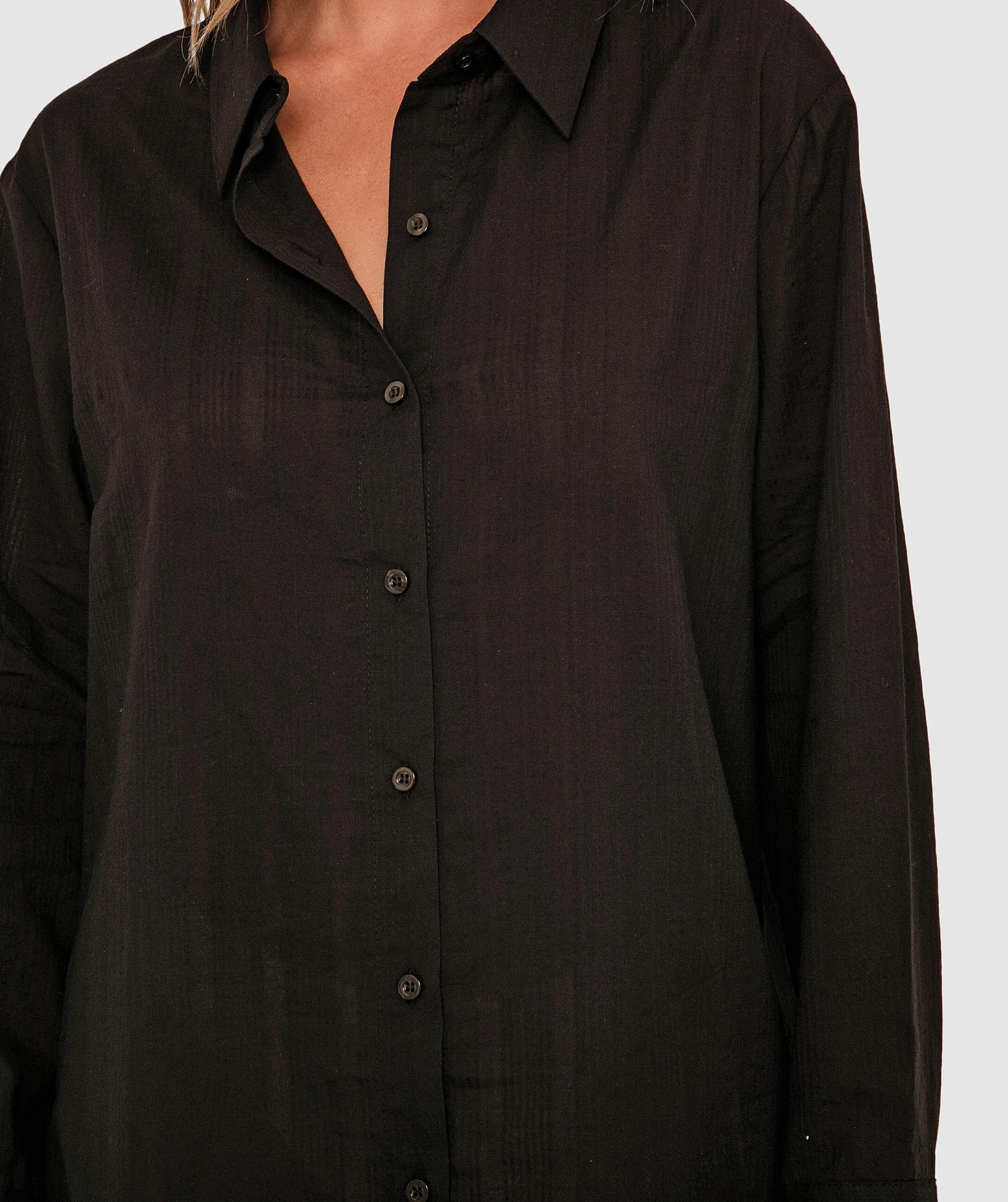 Aurelia Long Sleeve Sleep Shirt - Black