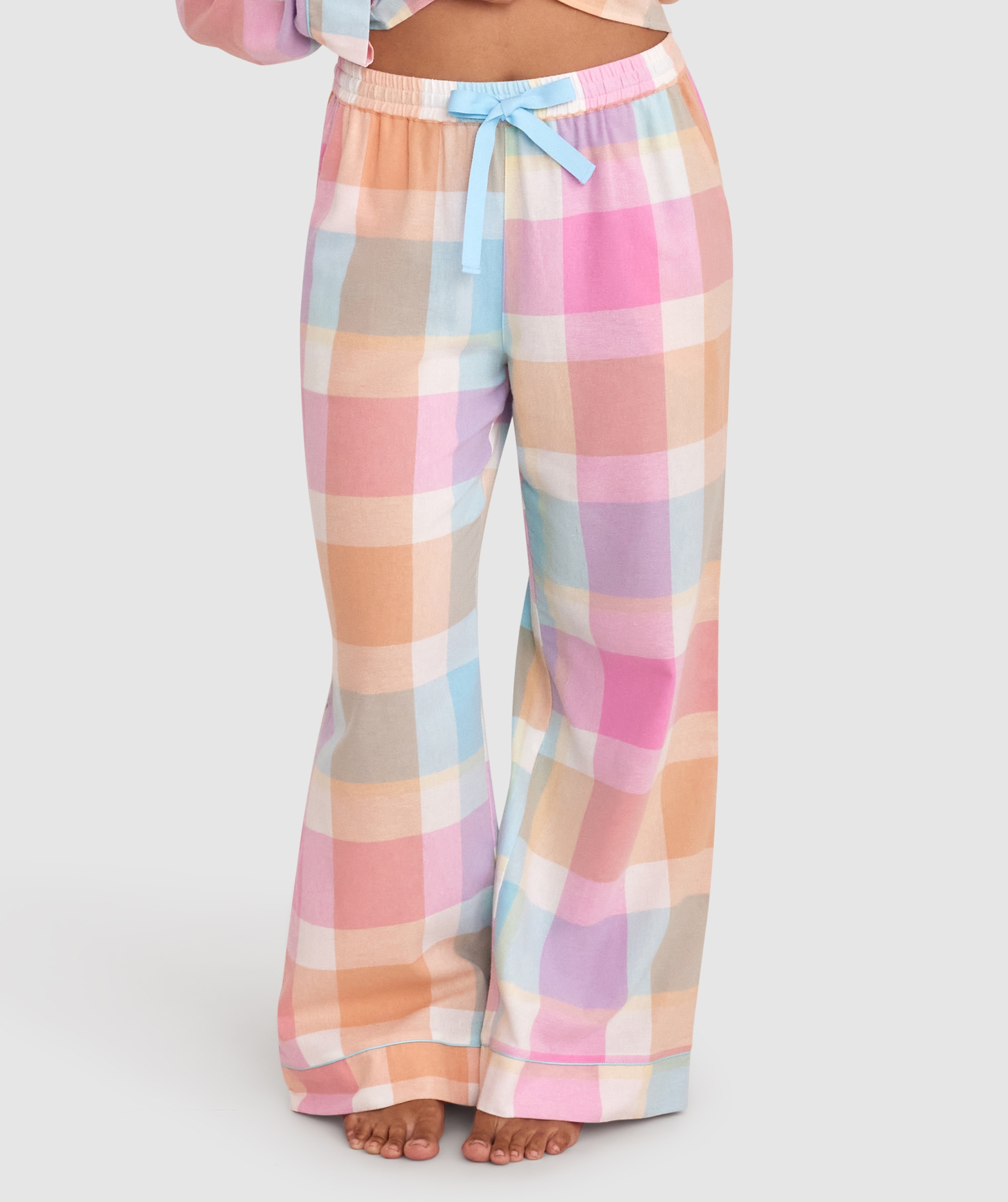 Azlin Long Pant - Print Check/Light Blue