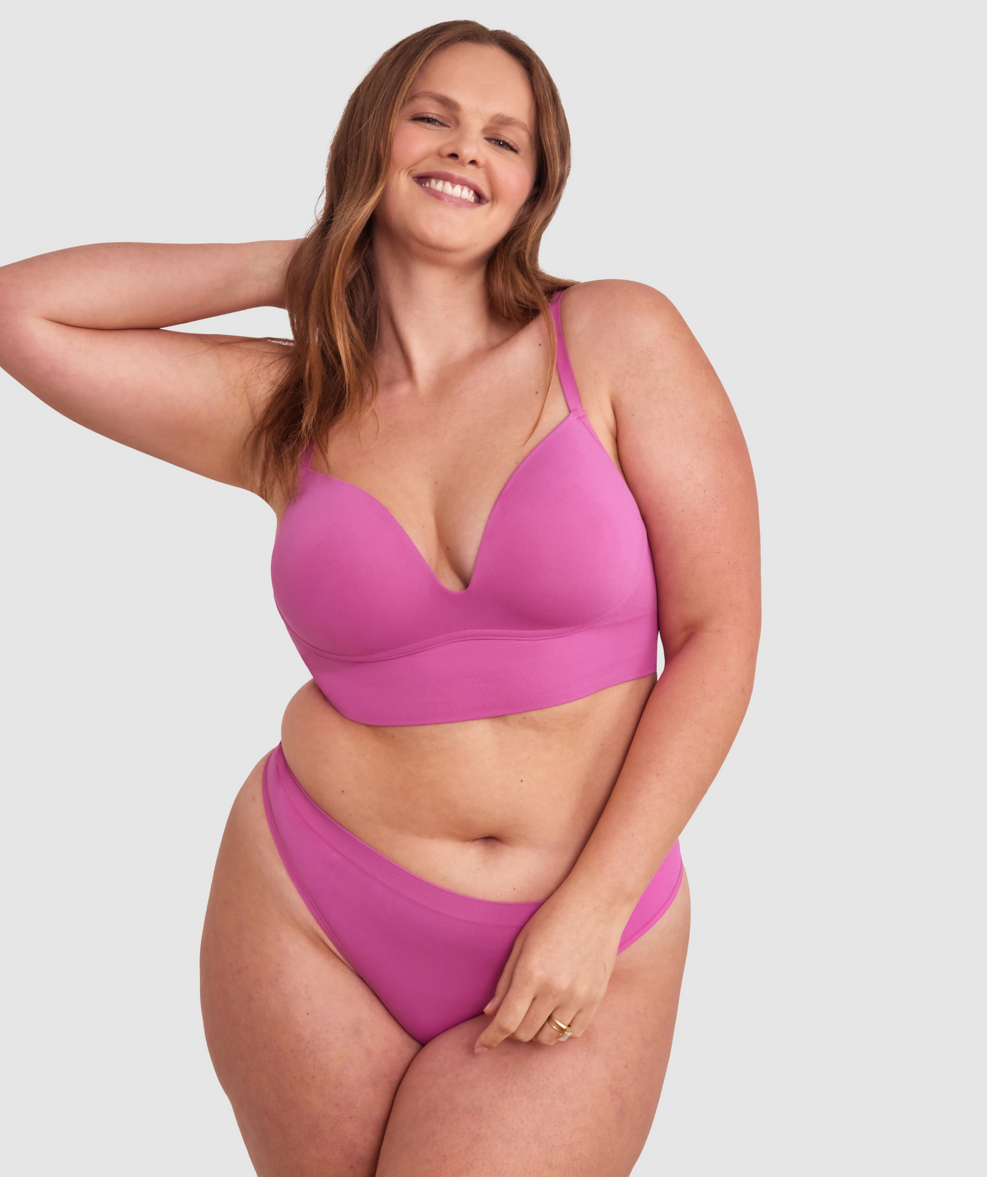 Base Layers Long Line Push Up Bra - Pink