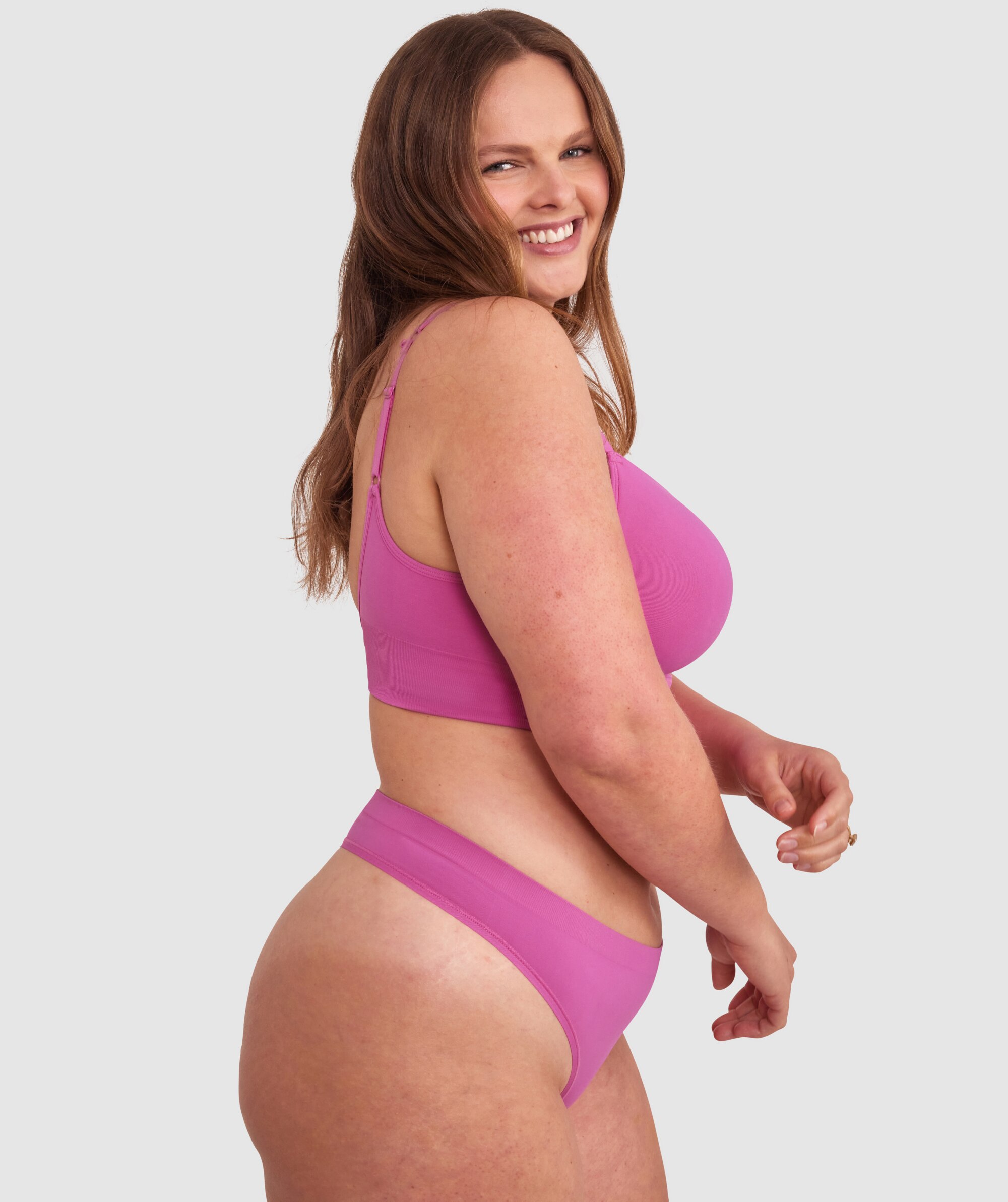 Base Layers Long Line Push Up Bra - Pink
