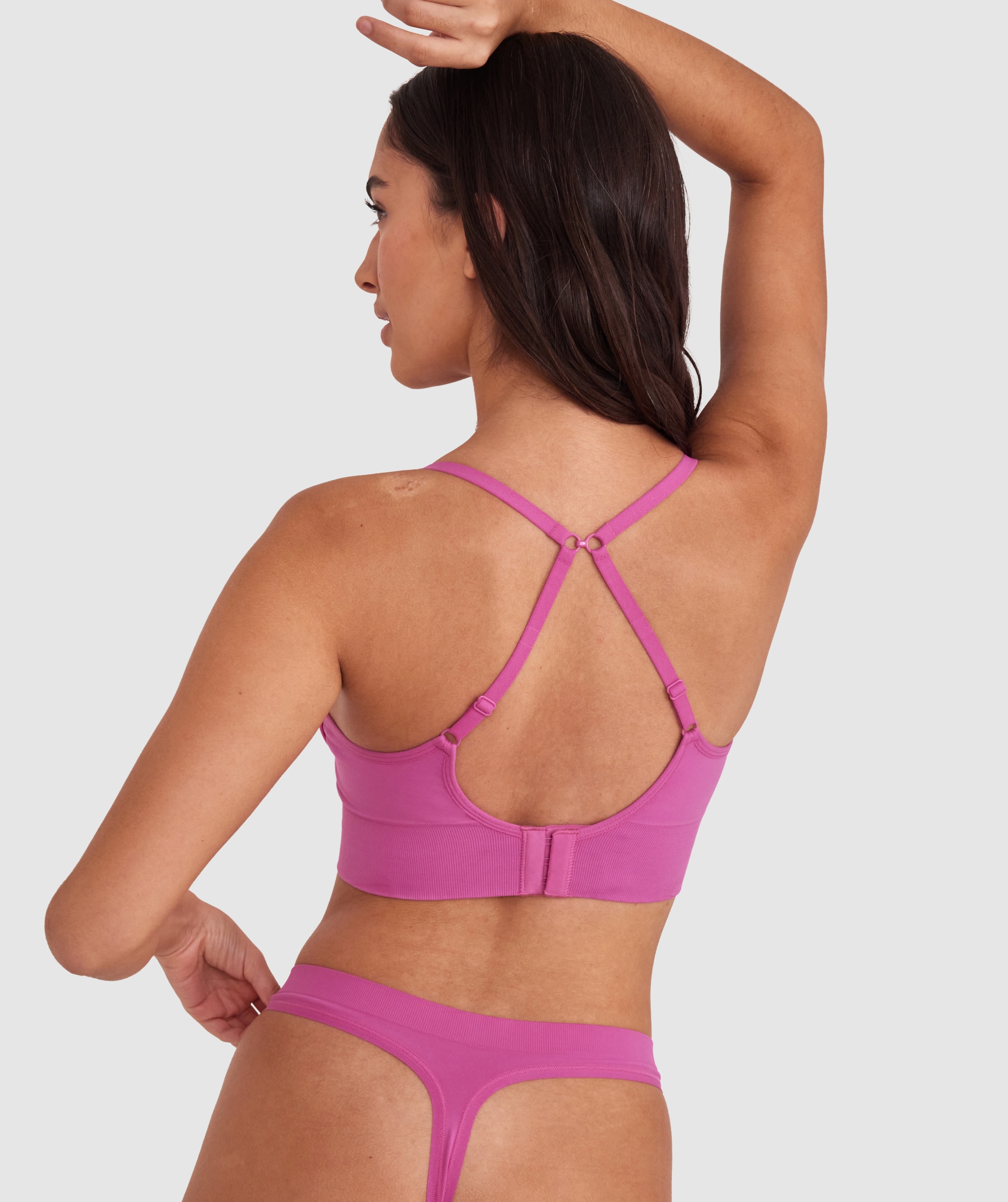 Base Layers Long Line Push Up Bra - Pink