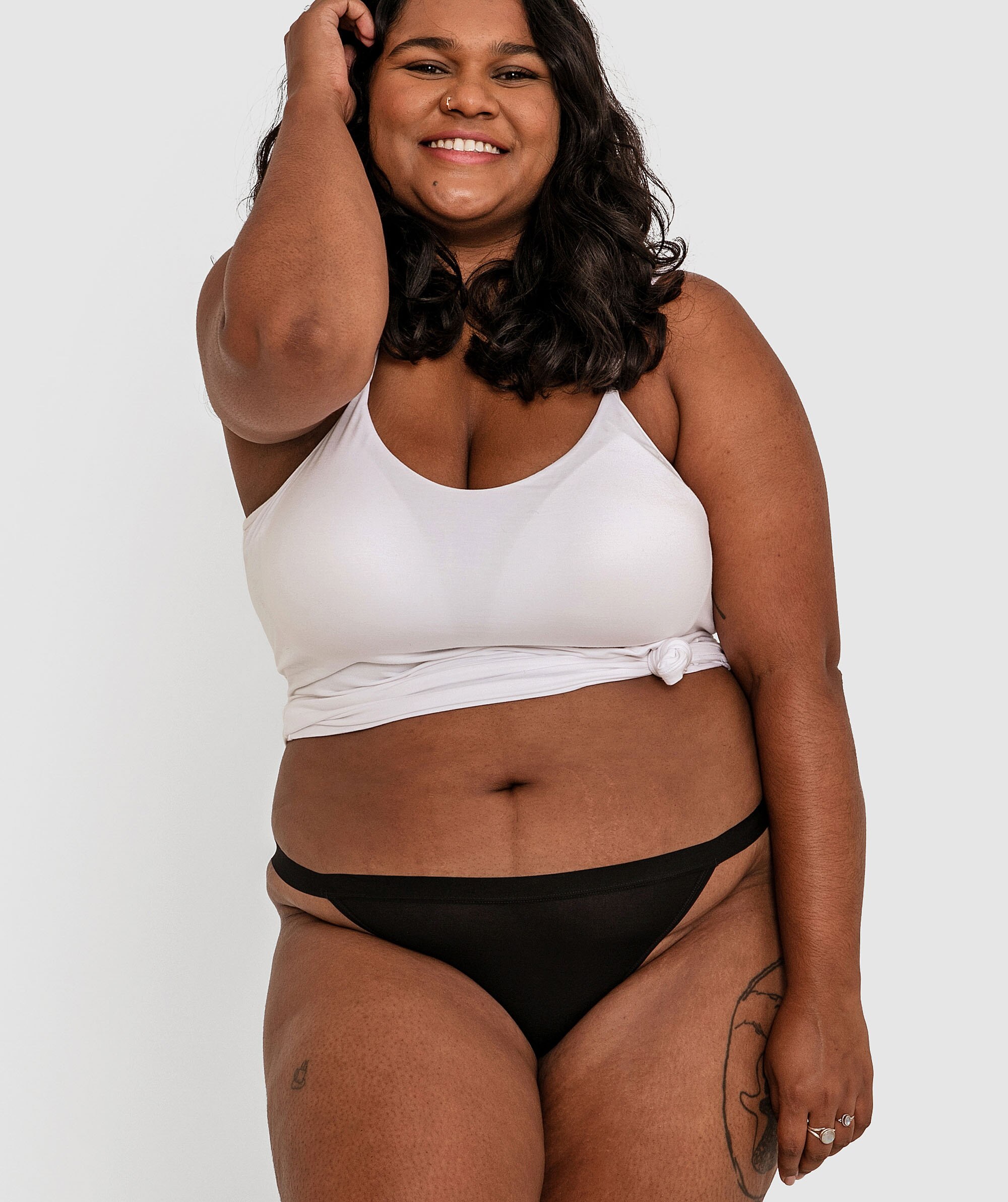 Basics Modal Blend High Leg Tanga Bikini - Black