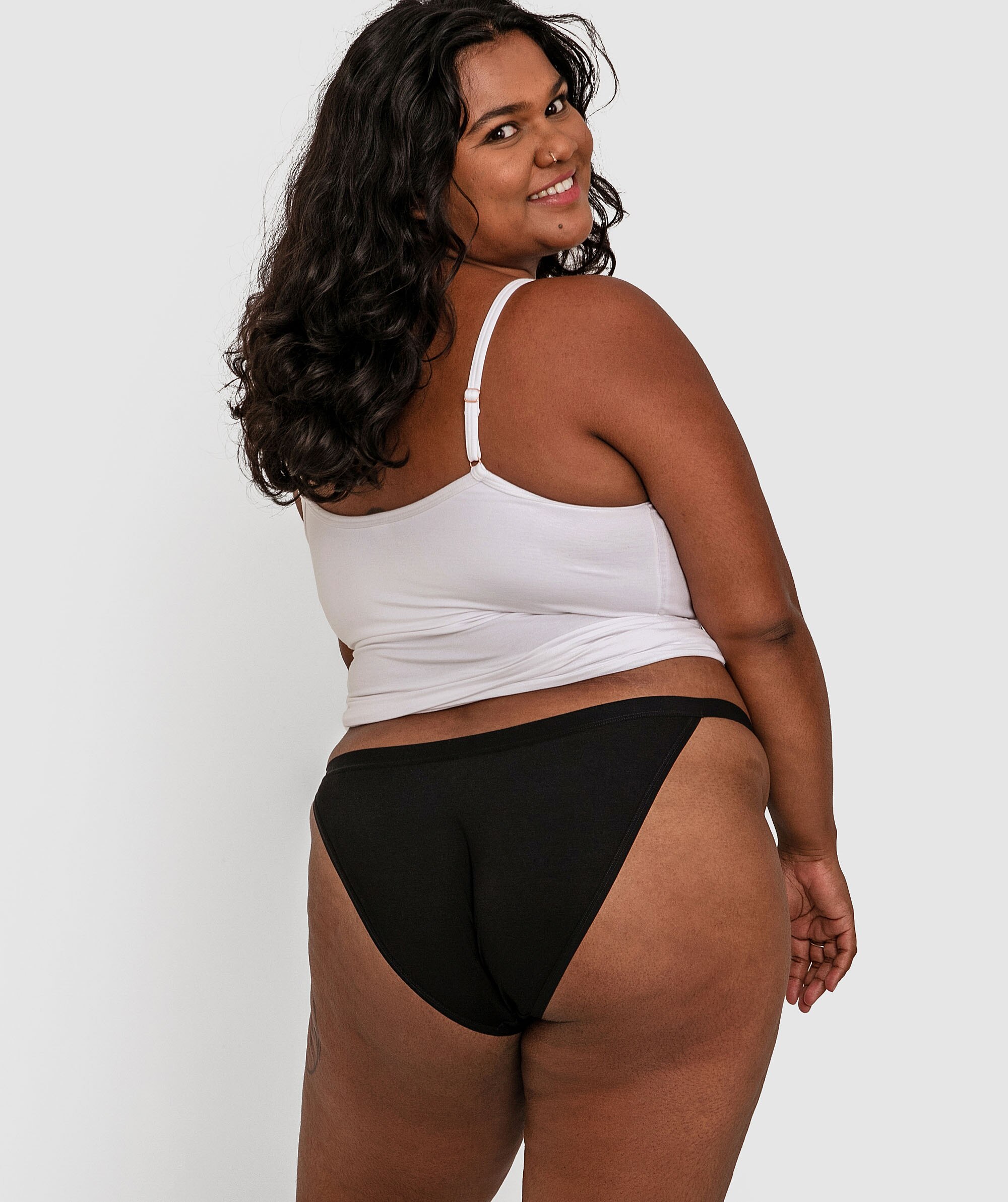 Basics Modal Blend High Leg Tanga Bikini - Black