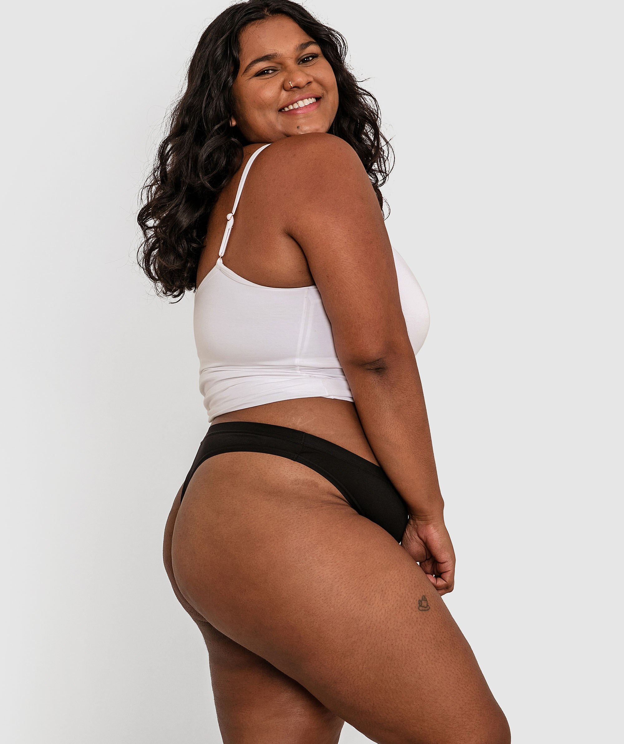 Basics Modal Blend High Leg V String - Black