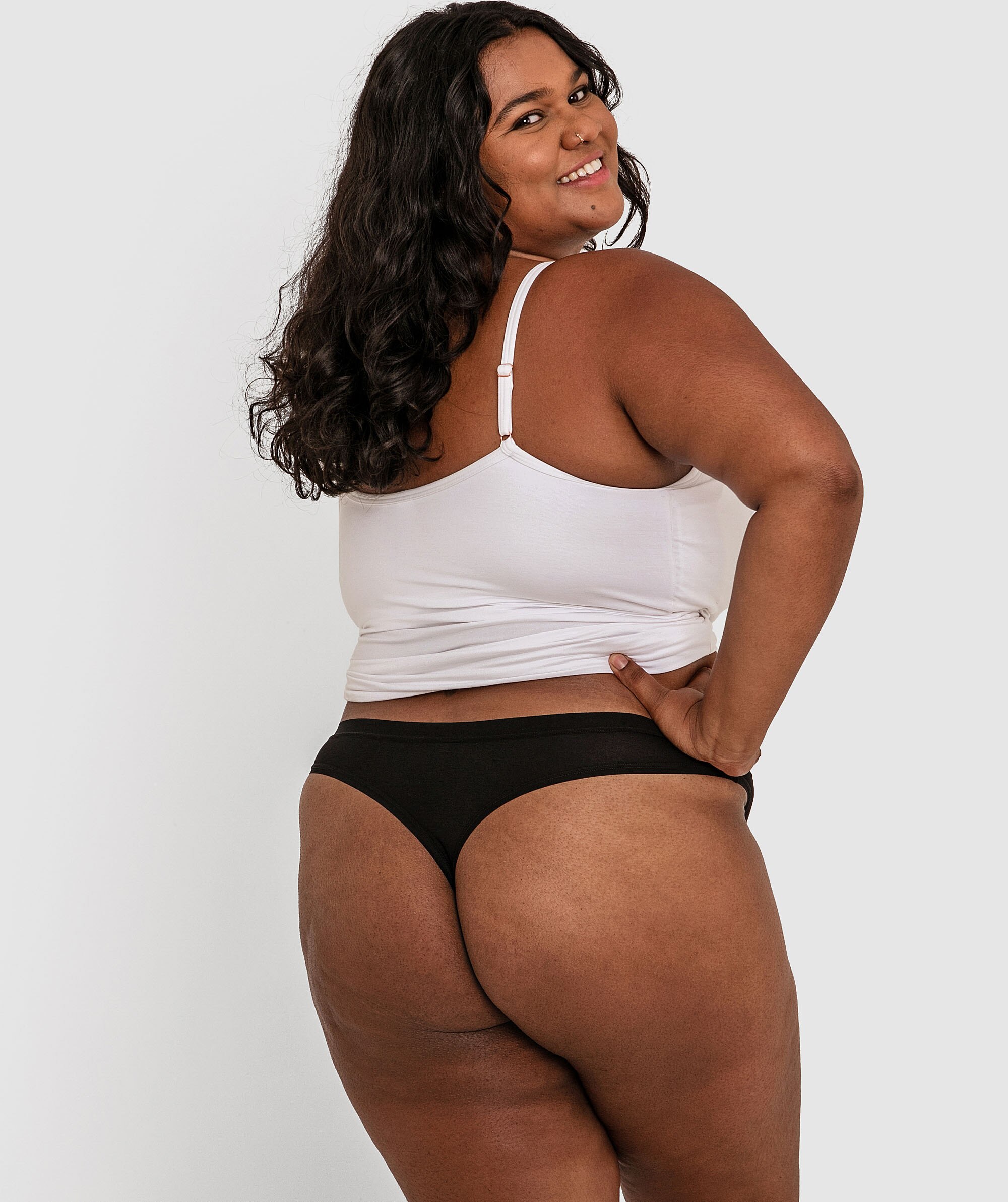 Basics Modal Blend High Leg V String - Black