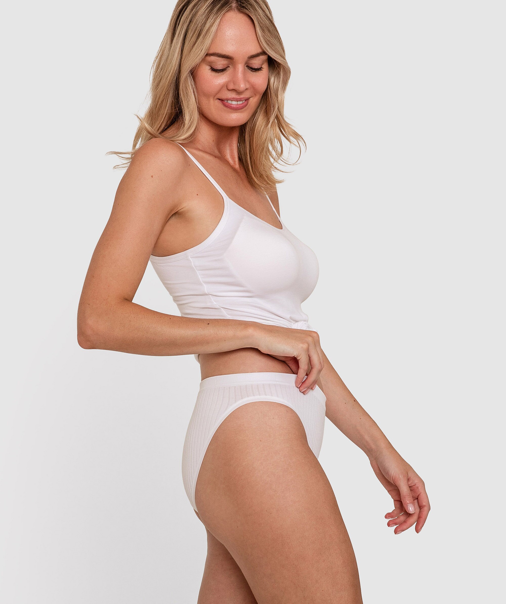 Basics Viscose Bamboo Blend High Leg Bikini - White
