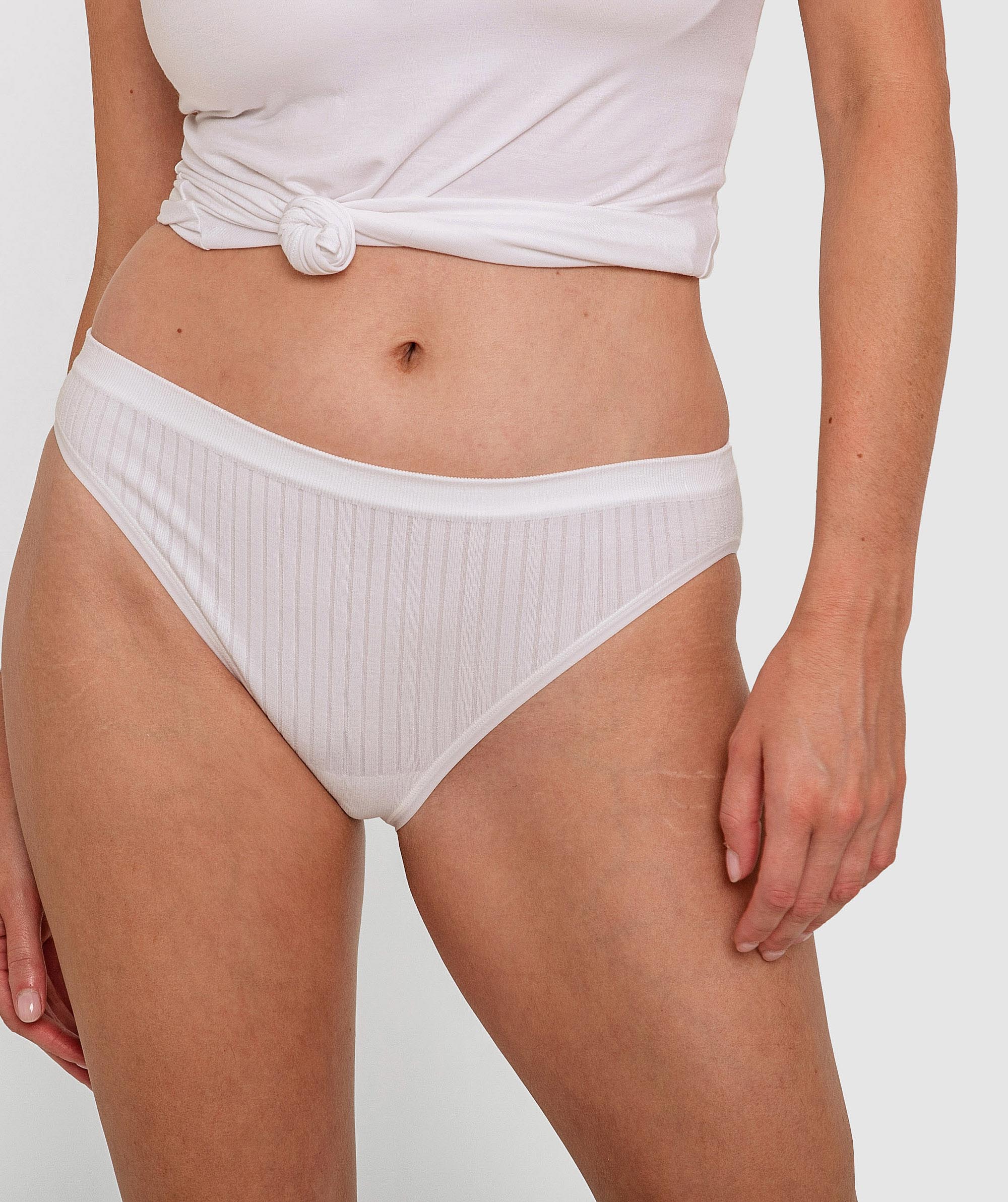 Basics Viscose Bamboo Blend High Leg Bikini - White
