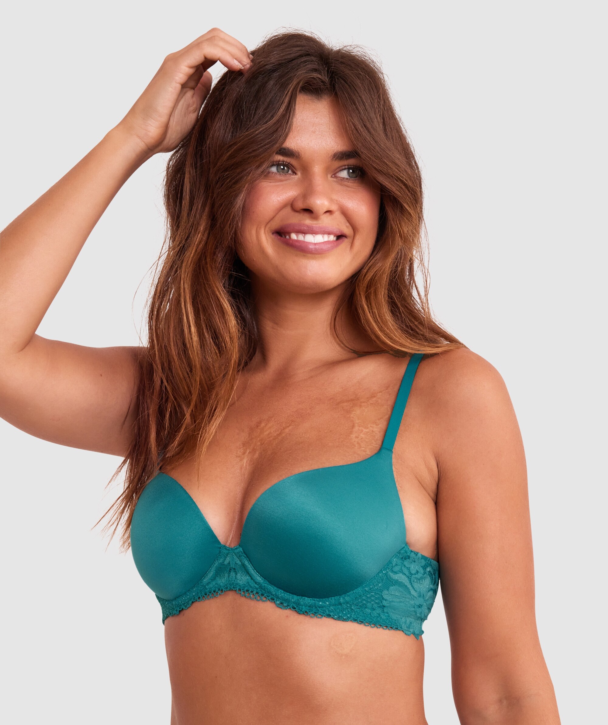 Body Bliss Lace Contour Plunge Bra - Teal