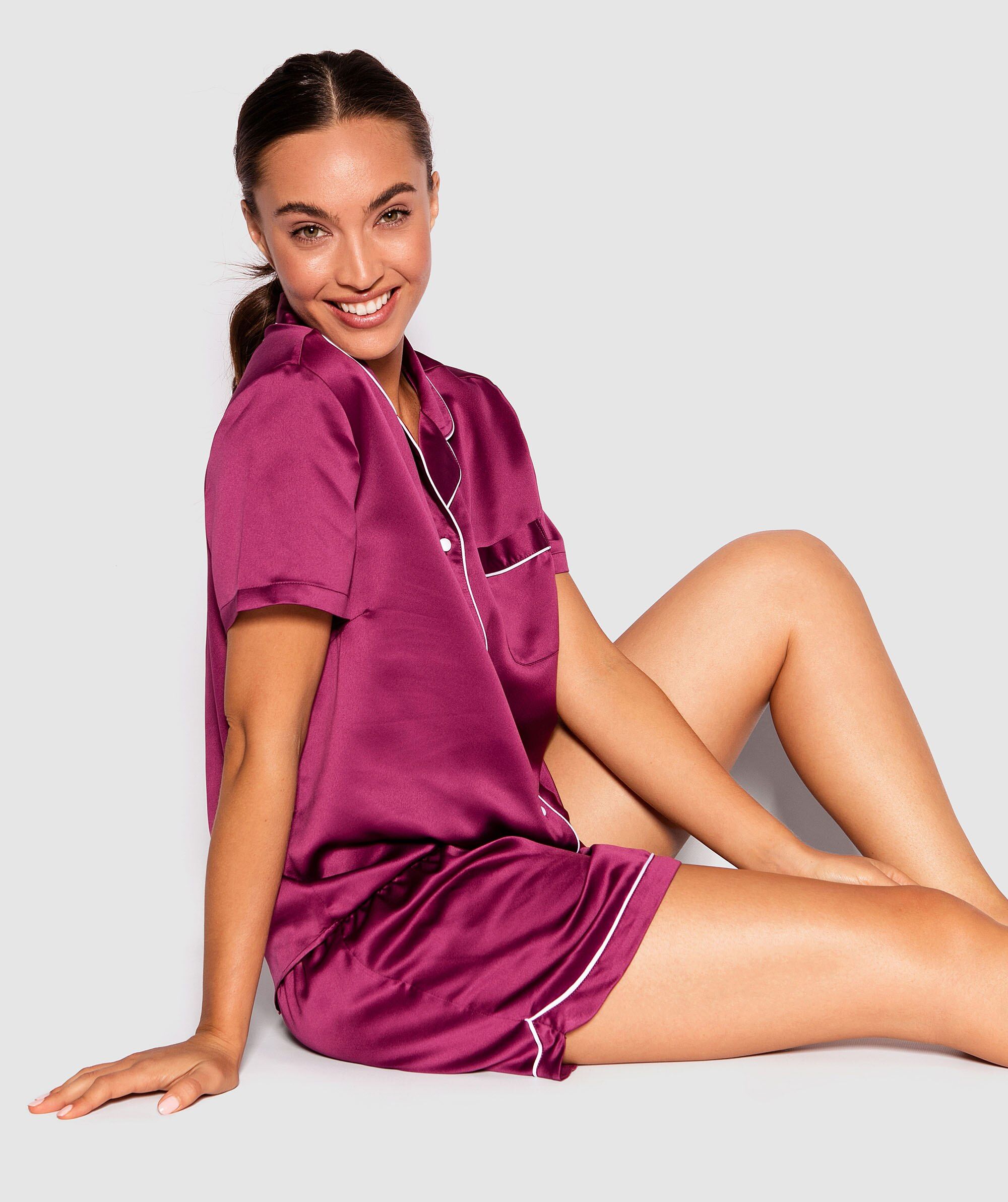 Liquid Satin Short PJ Set Berry White