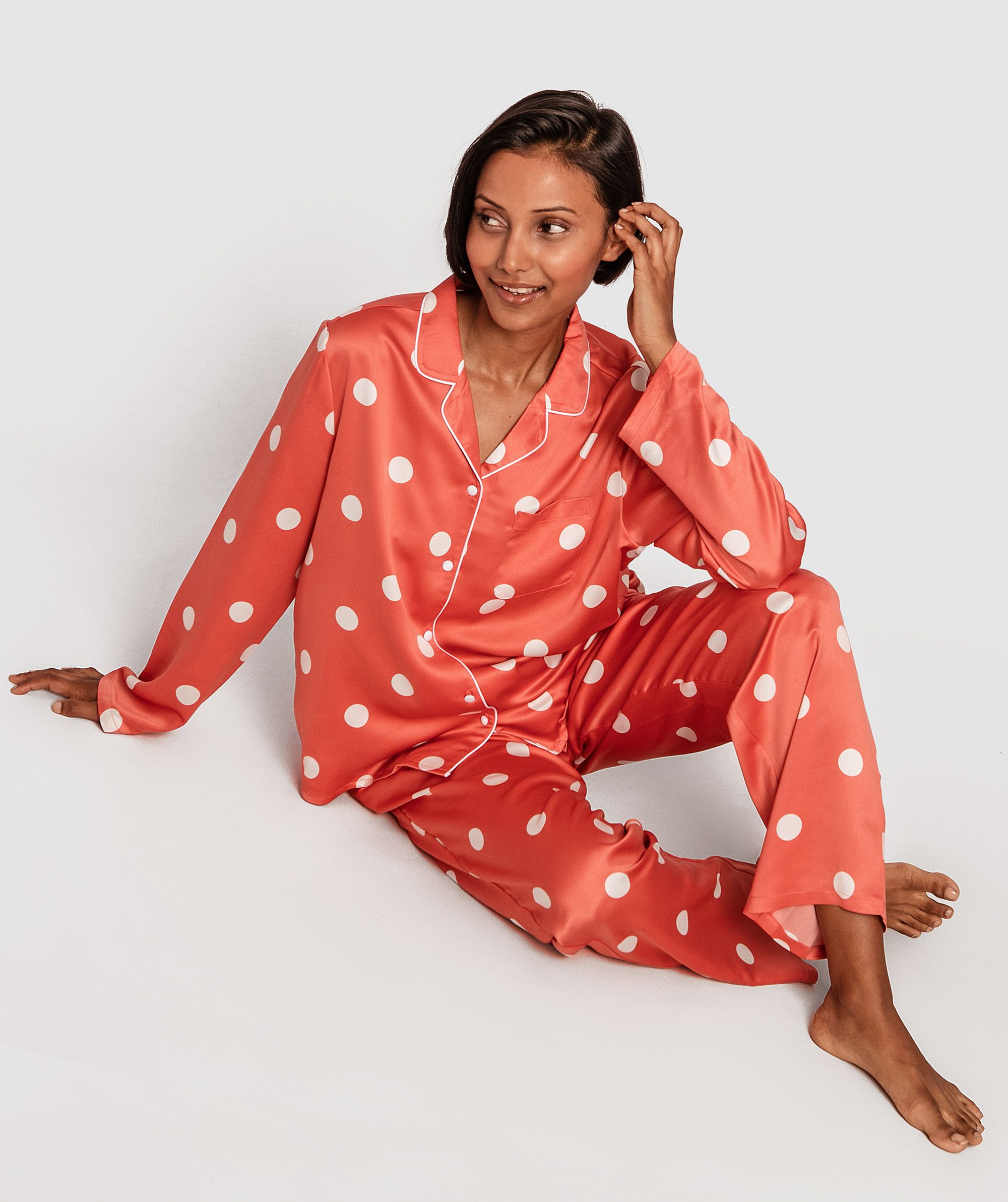 Liquid Satin Long Pj Set Polka Dot
