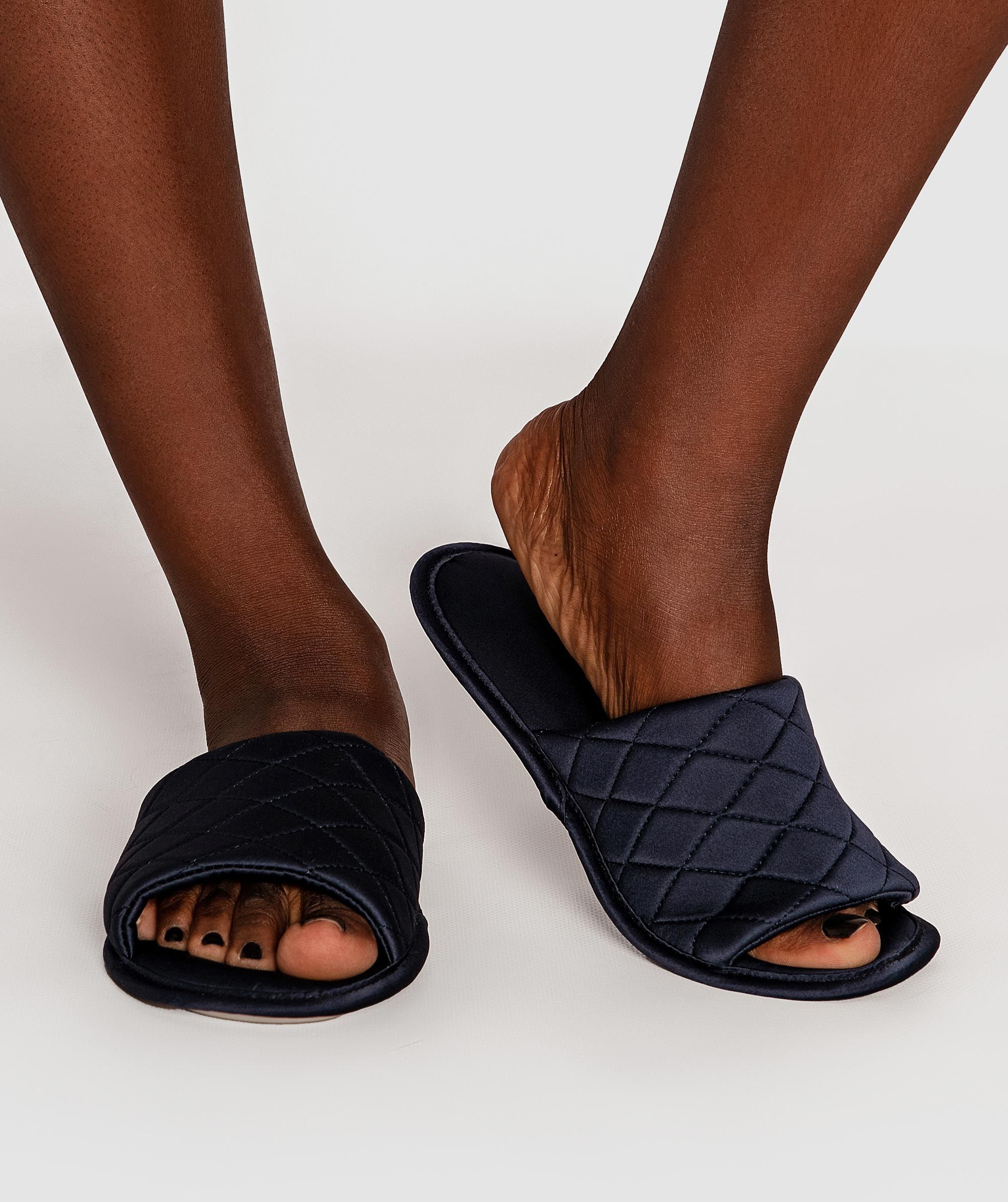 Liquid Satin Slippers Navy