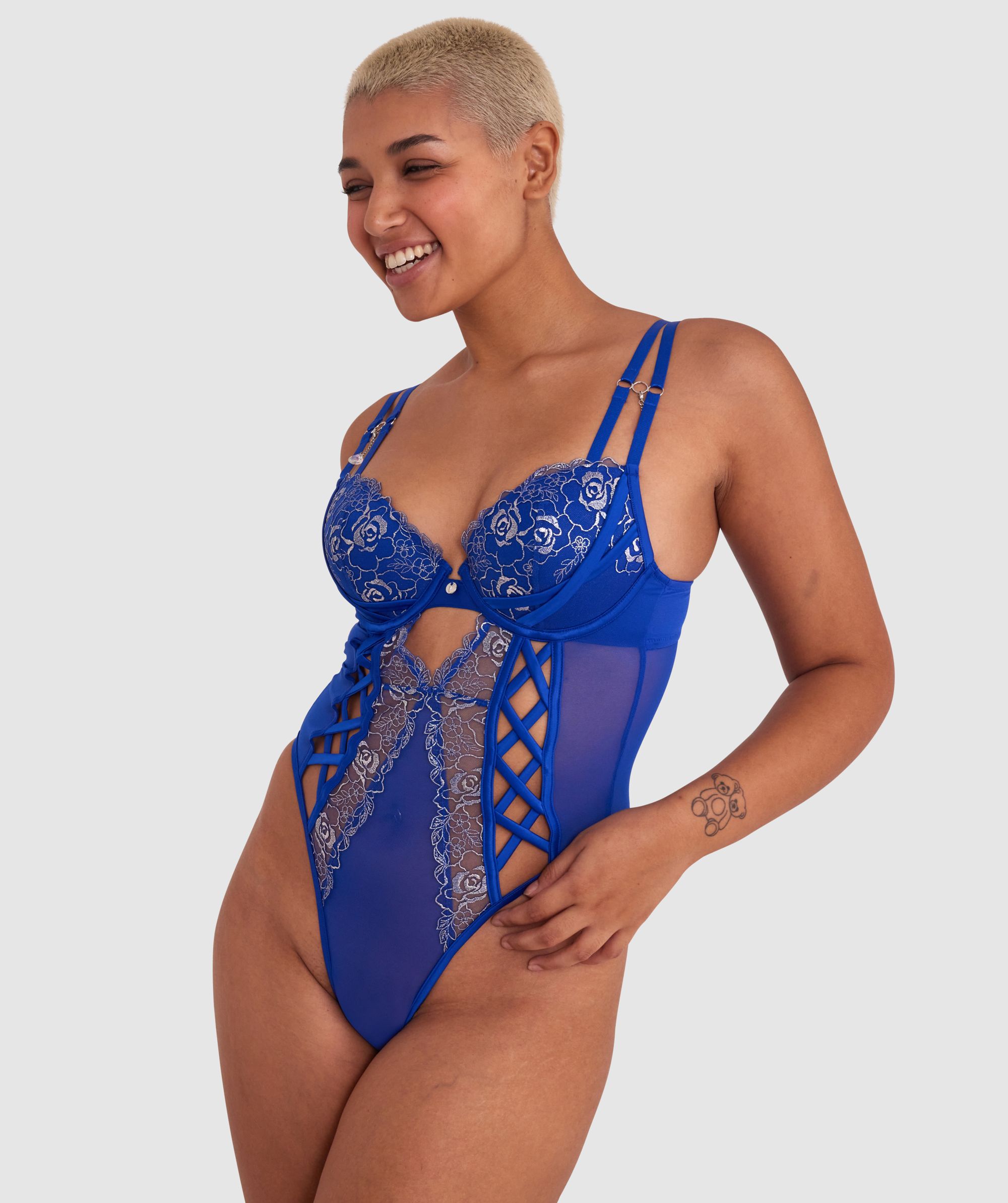 Bras N Things Vamp Enjoy Lovebirds Push Up Bodysuit - Cobalt