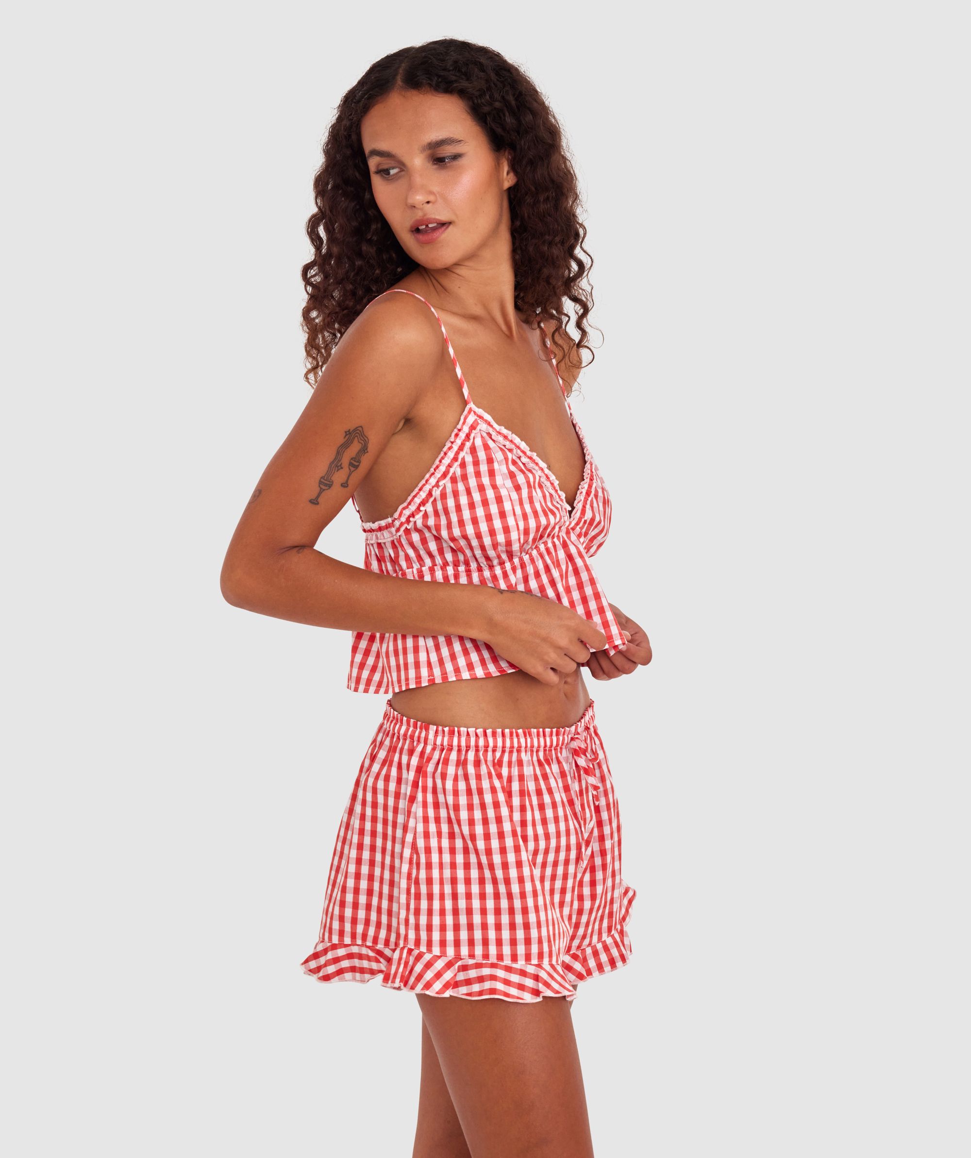 ショートパンツ RONRON RIBBON STRING SHORTS GINGHAM PINK RR24BPT3271PK RIBBON STRING SHORTS GINGHAM PINK - RONRON 론론