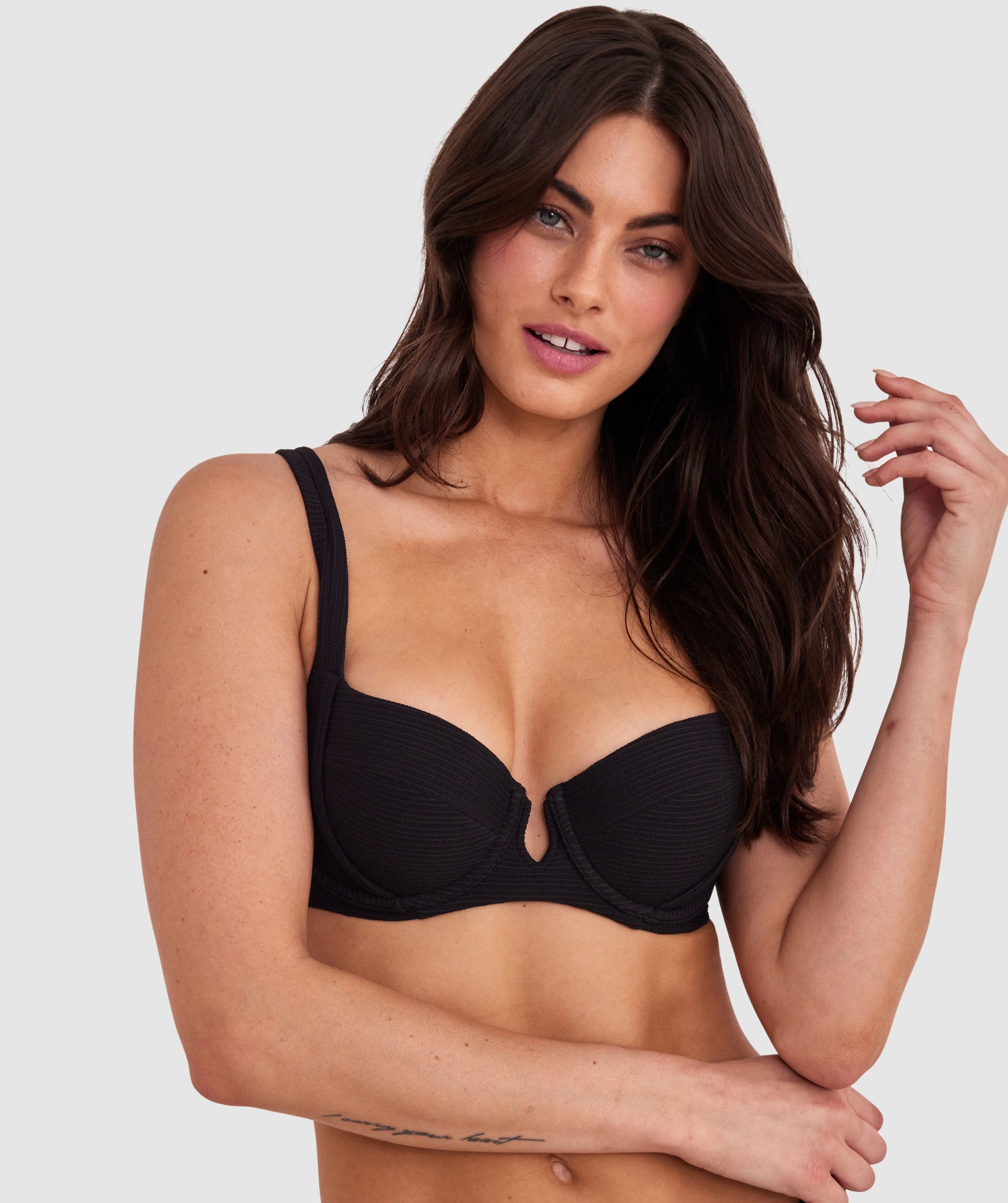 Planet Bliss Swim New Wave Double Push Up Top Black