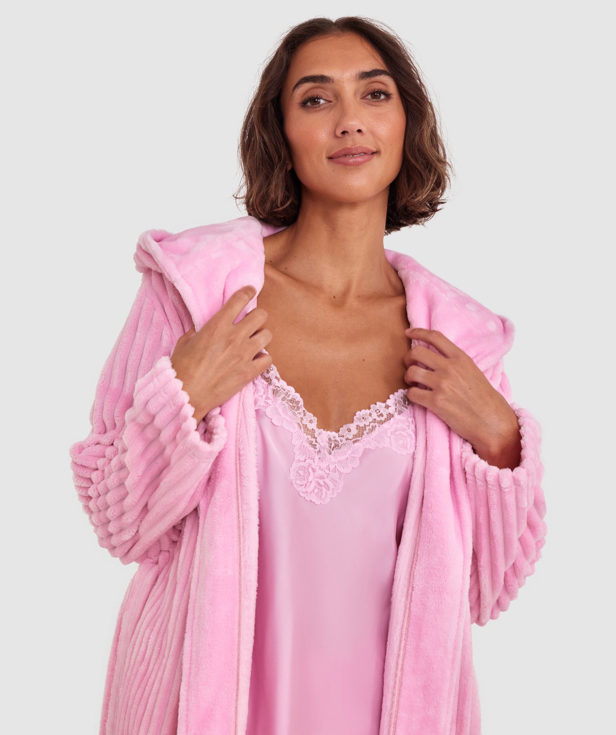 dusty pink dressing gown Women's Cloud Dressing Gown In Dusky Pink In Size M/L - Nightwear