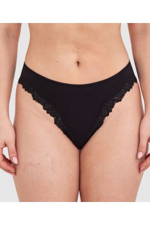 NKD High Leg Lace Brazilian Knicker - Black