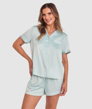Liquid Satin Short Sleeve Shirt - Light Green