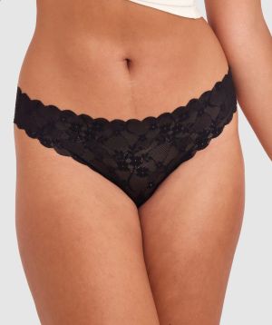 Smooth Lace G String - Black