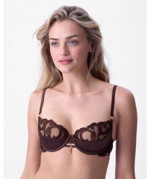 Vamp Dark Temptation Push Up 1/4 Cup Bra - Dark Brown