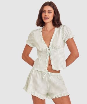 Dorothy Short Sleeve - Print Check/Light Green