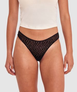 Kitty High Leg G String - Black/Print