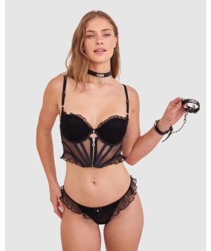 Night Games Come Closer Choker and Handcuff Set - Black