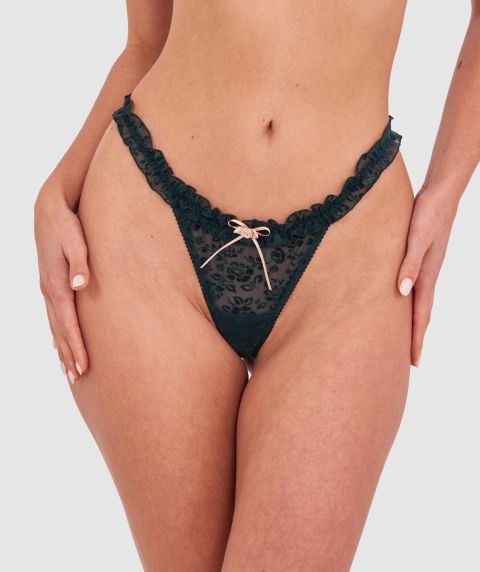 Beatrix High Leg String-Dark Green