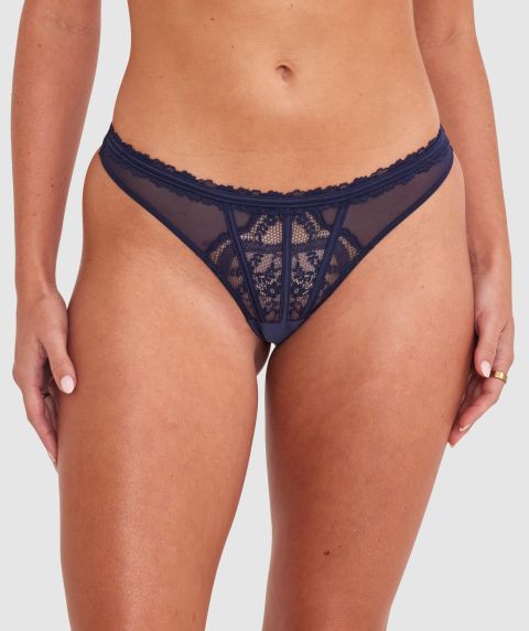 Belle High Leg G String - Navy