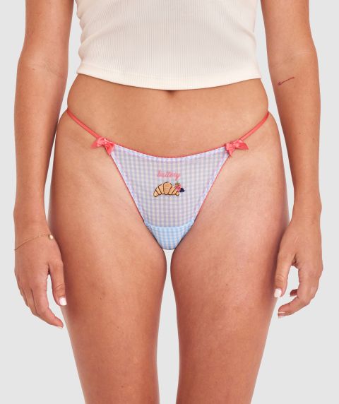 Buttery High Leg String - Print Check/Blue