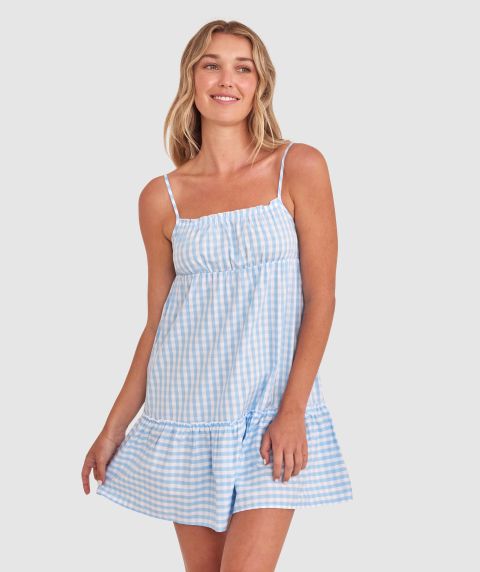 Dorothy Short Slip - Print Check/Blue