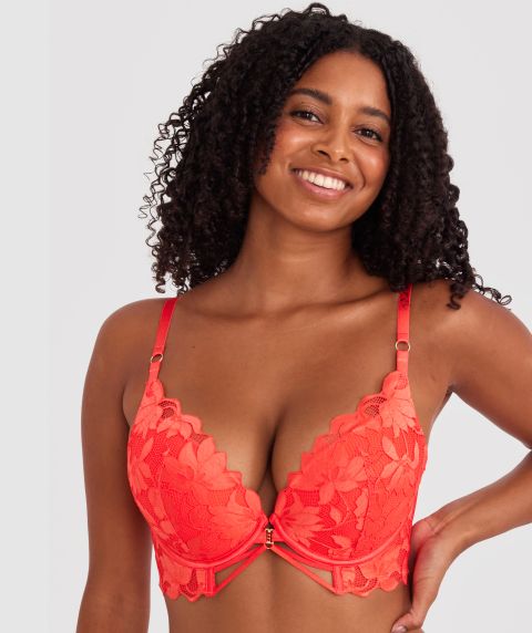 Ellie Push Up Plunge Bra - Light Red