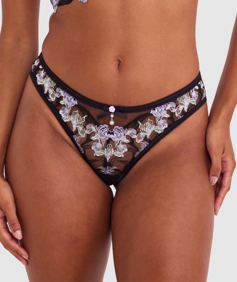 Enchanted All For You High Leg Brazilian Knicker - Black/ Light-Green