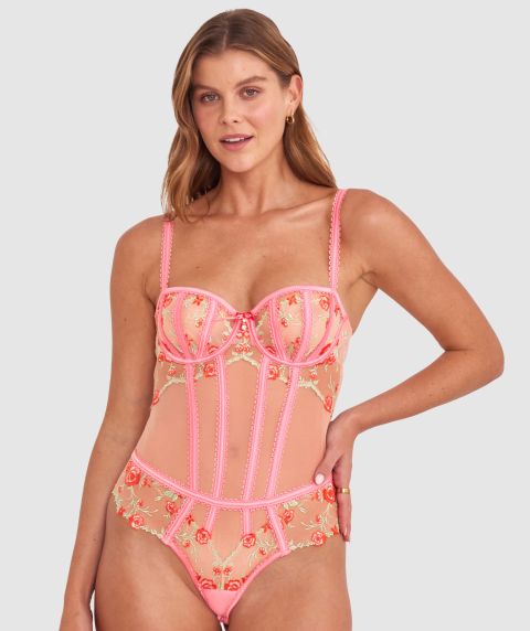 Enchanted Bernadette Unlined Balconette Bodysuit - Light Pink/Multicolour