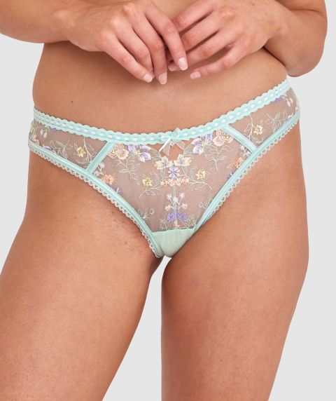 Enchanted Featherington High Leg Brazilian Knicker - Mint Green/Multicolour