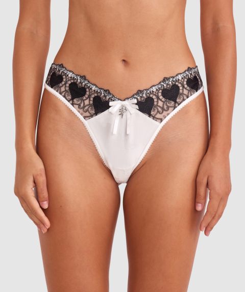 Enchanted Hopelessly Devoted High Leg G String - Ivory/Black