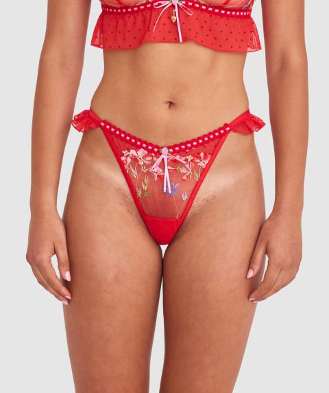 Enchanted She's So Lucky High Leg String - Red/Multicolour