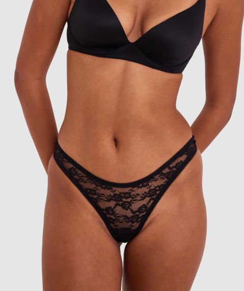 Evelyn High Leg G String - Black