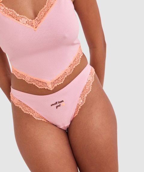 Indy High Leg G String - Pink/Light Orange