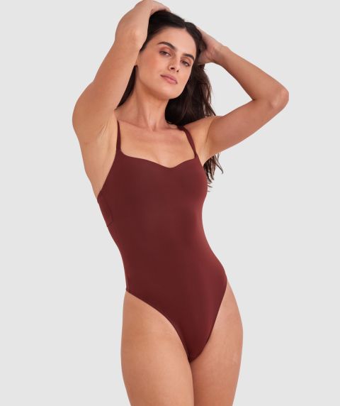 Kiara Lightly Lined Wirefree Bodysuit - Cinnamon
