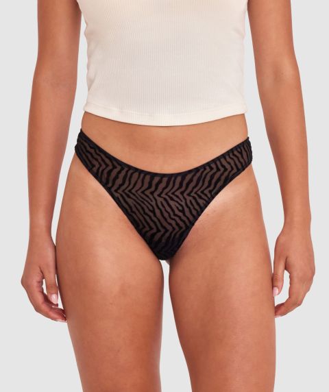 Kitty High Leg G String - Black/Print