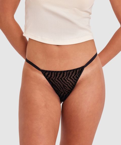 Kitty High Leg String - Black/Print