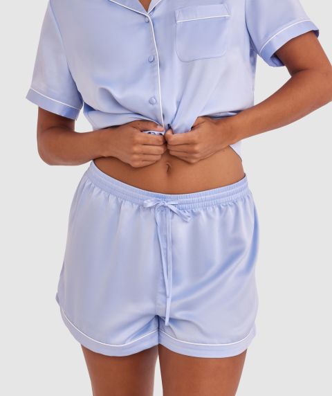Liquid Satin Short - Pale Blue/Ivory