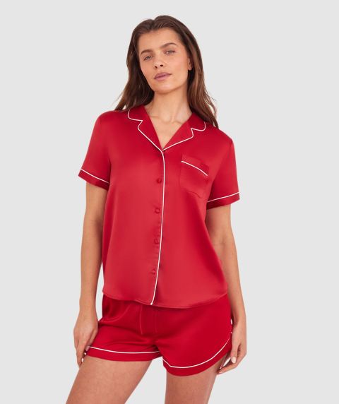 Liquid Satin Short Sleeve - Dark Red